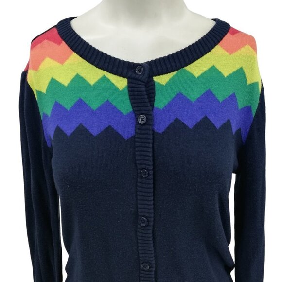 ModCloth Rainbow Chevron Cardigan Sweater Size M Pride You Heard That Bright - Picture 4 of 8